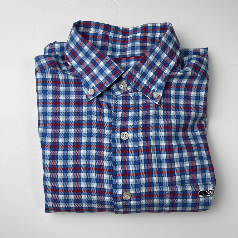 Vineyard‎ Vines Slim Fit Tucker Button Up Shirt Red, White, & Blue Plaid Small - Picture 13 of 14